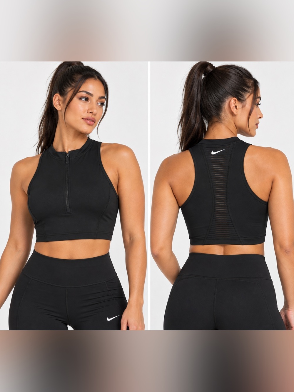 Nike Black High-Neck Zip-Front Sports Crop Top